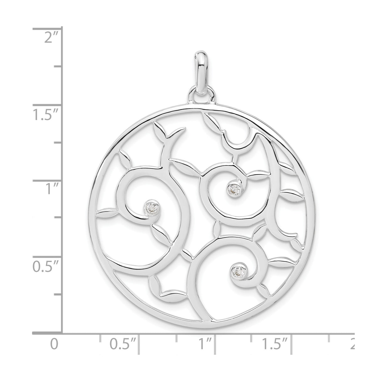 Sterling Silver Pendant with Cubic Zirconia, Swirling Vine Openwork Design, Nature-Inspired Motif