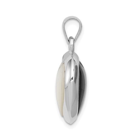 Sterling Silver Heart Pendant with Black Onyx and Mother of Pearl, Minimalist Design for Women