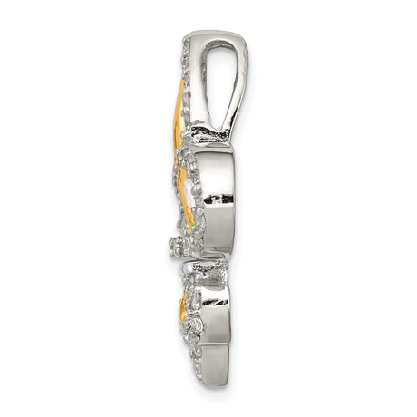 Sterling Silver Fleur-de-Lis Pendant with Cubic Zirconia, Gold-Plated Accents, French Heritage Style
