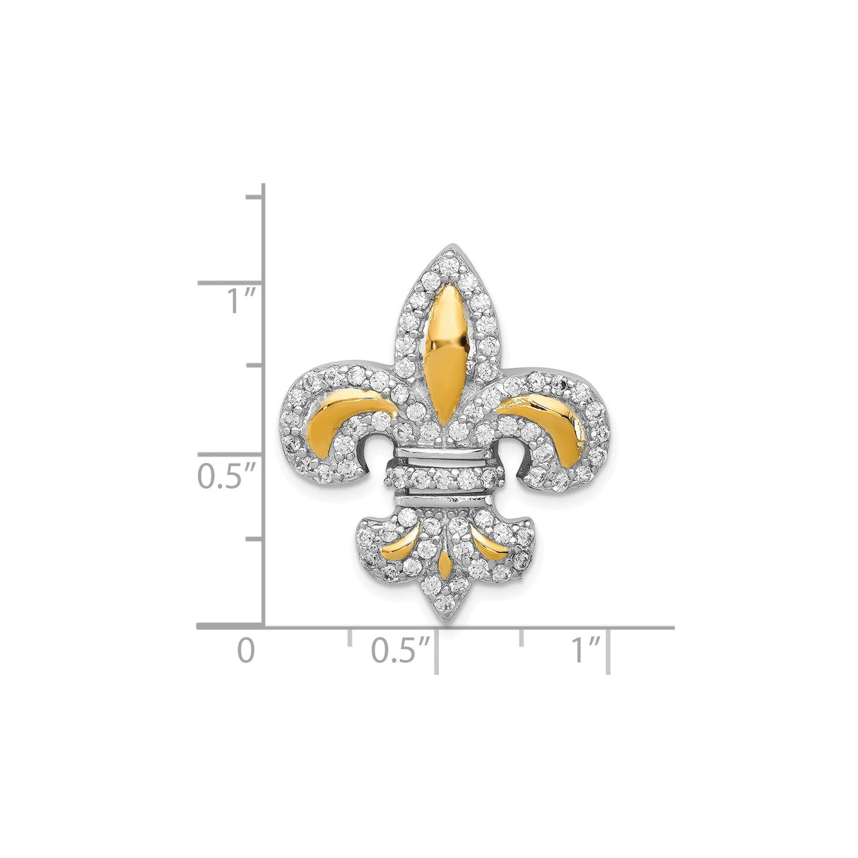 Sterling Silver Fleur-de-Lis Pendant with Cubic Zirconia, Gold-Plated Accents, French Heritage Style