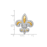 Sterling Silver Fleur-de-Lis Pendant with Cubic Zirconia, Gold-Plated Accents, French Heritage Style