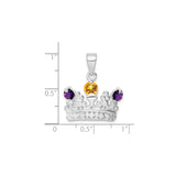 Sterling Silver Crown Pendant with Amethyst and Citrine , Regal Charm for Women