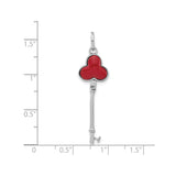 Sterling Silver Key Pendant with Red Enamel Clover, Vintage Inspired Design for Women