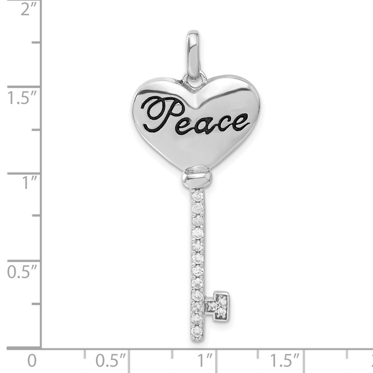 Sterling Silver Heart Key Pendant with Cubic Zirconia, Peace Engraving, Symbolic Jewelry for Women