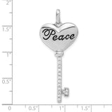 Sterling Silver Heart Key Pendant with Cubic Zirconia, Peace Engraving, Symbolic Jewelry for Women