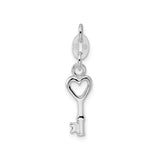 Sterling Silver Heart Key Charm Pendant, Romantic Open Heart Design for Women or Teens