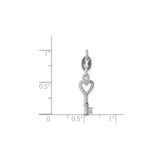 Sterling Silver Heart Key Charm Pendant, Romantic Open Heart Design for Women or Teens