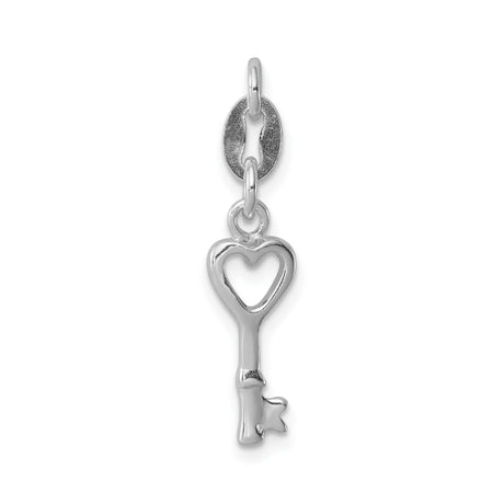 Sterling Silver Heart Key Charm Pendant, Romantic Open Heart Design for Women or Teens