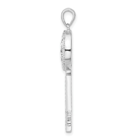Sterling Silver Key Shaped Pendant with Cubic Zirconia, Peace Symbol, Boho Retro Style