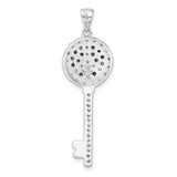 Sterling Silver Key Shaped Pendant with Cubic Zirconia, Peace Symbol, Boho Retro Style