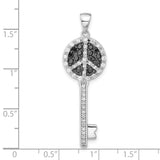 Sterling Silver Key Shaped Pendant with Cubic Zirconia, Peace Symbol, Boho Retro Style