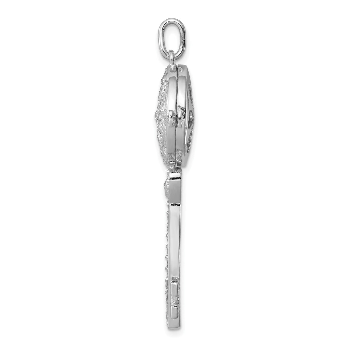 Sterling Silver Key Pendant with Cubic Zirconia, Floral Filigree Vintage Design