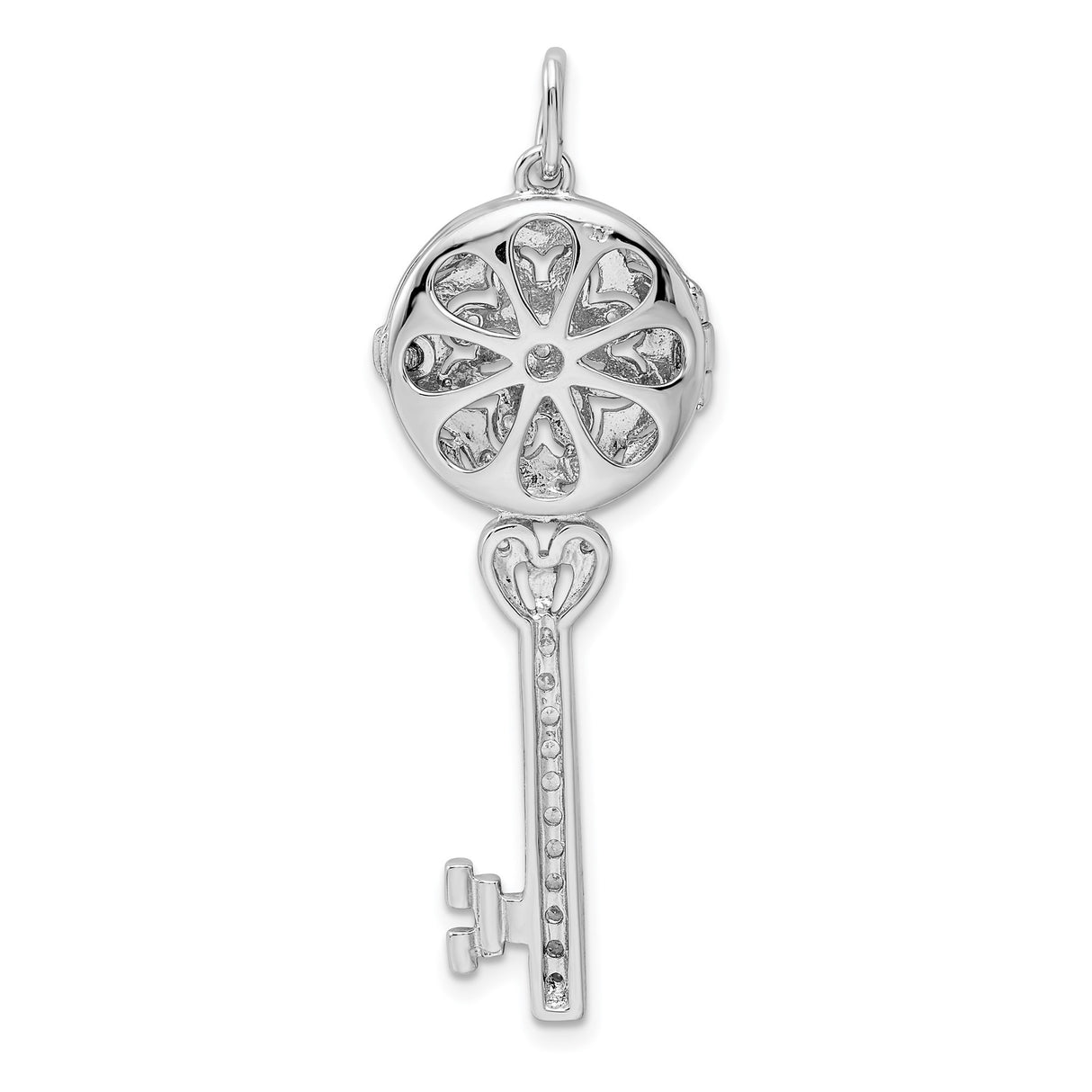 Sterling Silver Key Pendant with Cubic Zirconia, Floral Filigree Vintage Design