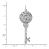 Sterling Silver Key Pendant with Cubic Zirconia, Floral Filigree Vintage Design