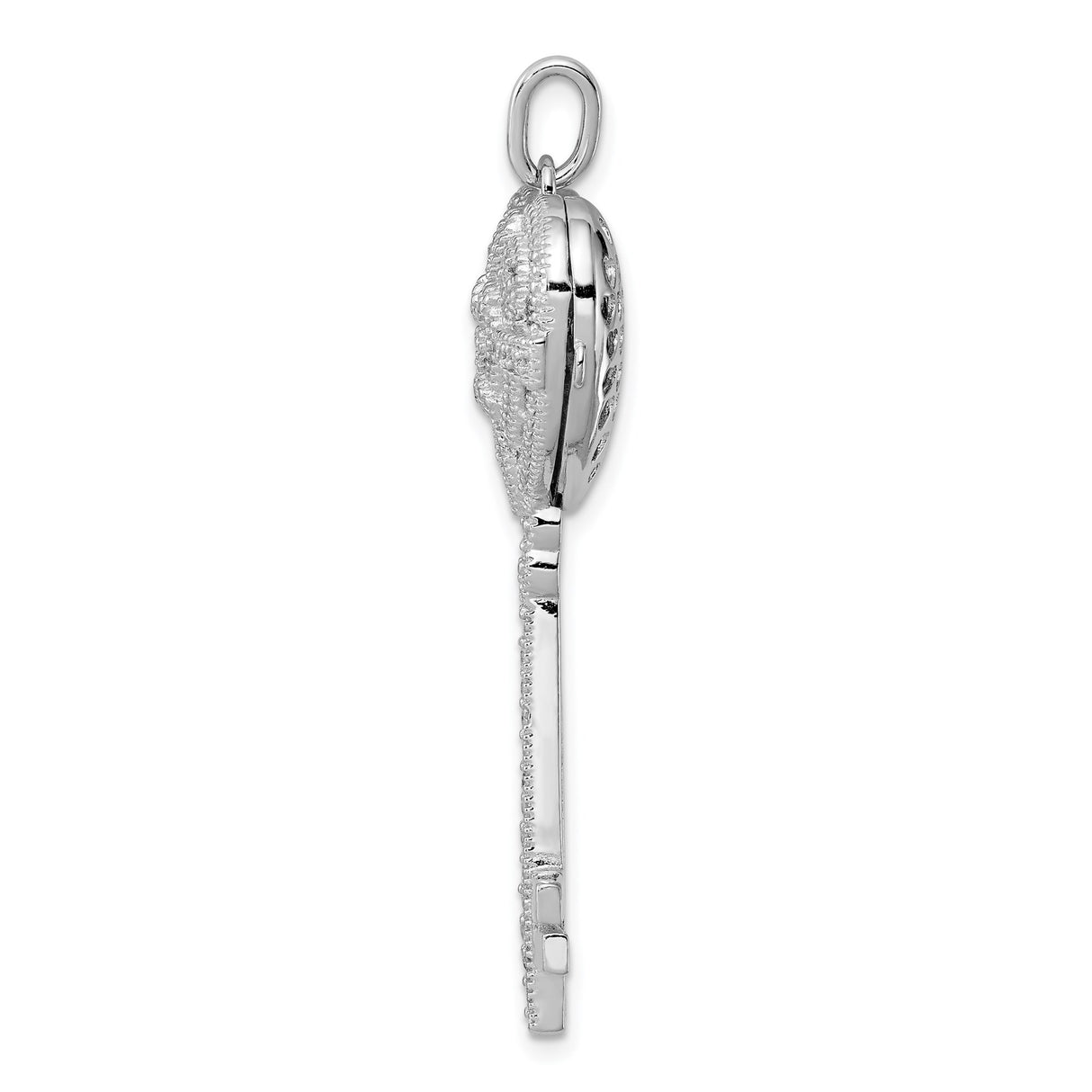 Sterling Silver Heart Key Pendant with Cubic Zirconia, Filigree Design for Women