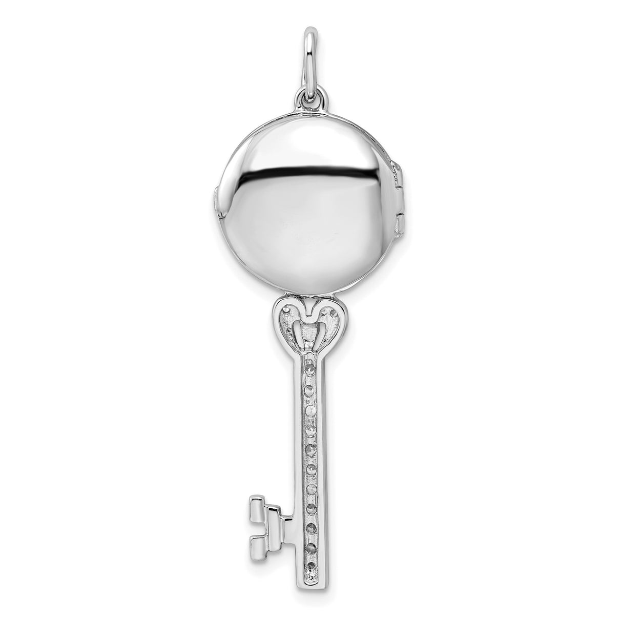 Sterling Silver Key Pendant with Cubic Zirconia, Floral Filigree, Vintage Romantic Style