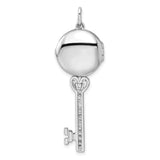 Sterling Silver Key Pendant with Cubic Zirconia, Floral Filigree, Vintage Romantic Style