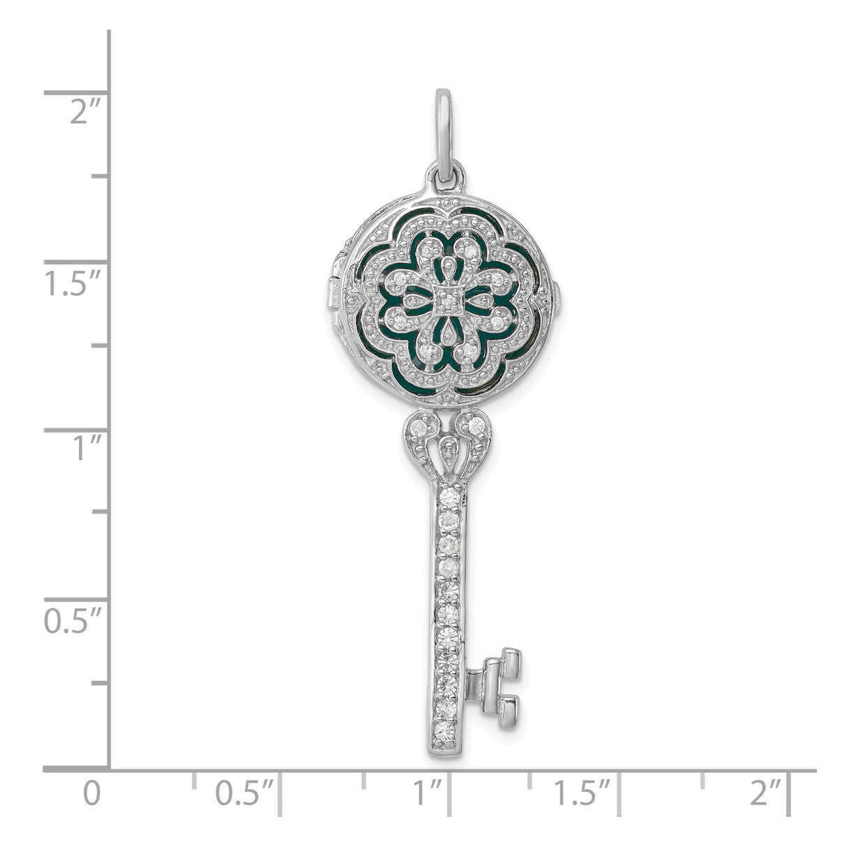 Sterling Silver Key Pendant with Cubic Zirconia, Floral Filigree, Vintage Romantic Style