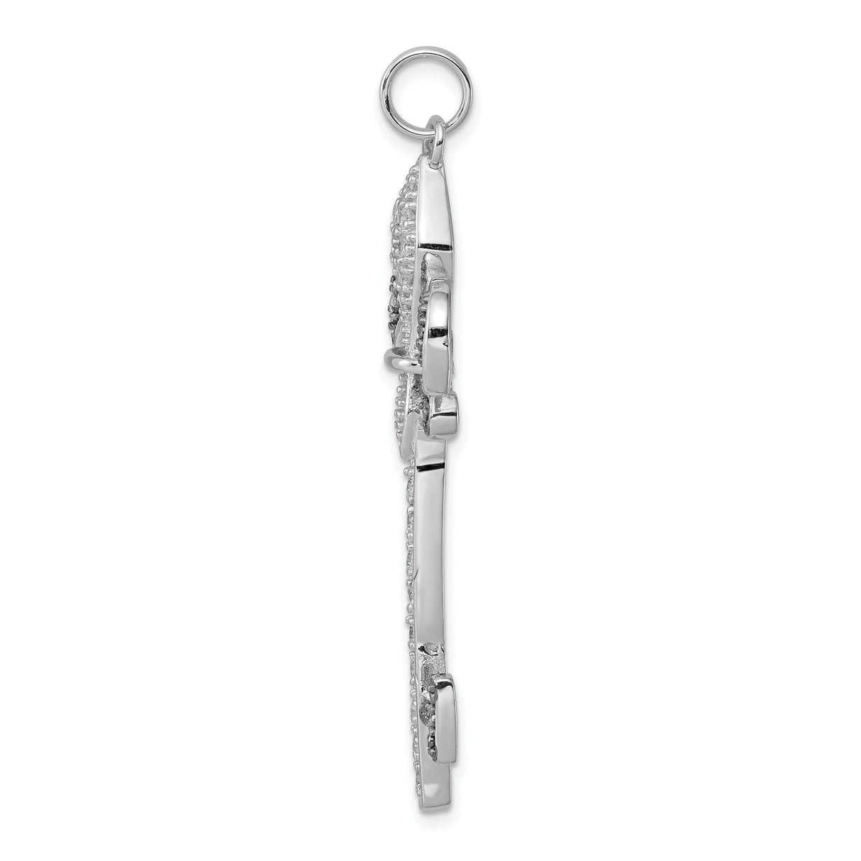 Sterling Silver Key Pendant with Cubic Zirconia, Fleur de Lis Design, Vintage Spiritual Style