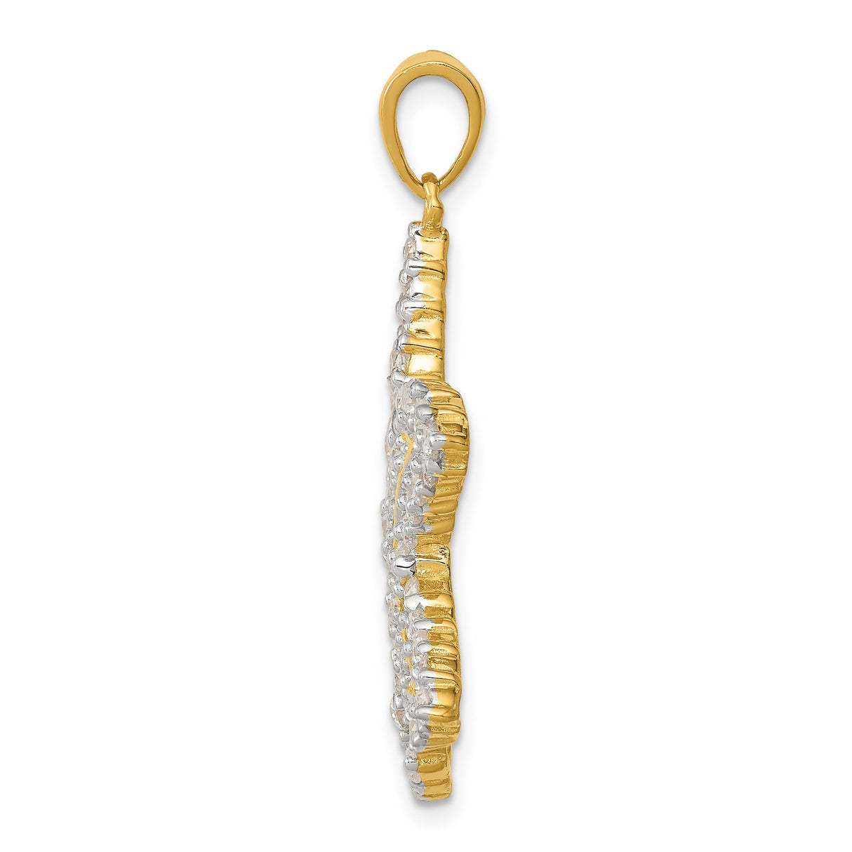 Sterling Silver Starfish Pendant with Cubic Zirconia and Gold Accents, Nautical Beach Style Jewelry