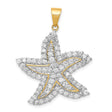Sterling Silver Starfish Pendant with Cubic Zirconia and Gold Accents, Nautical Beach Style Jewelry