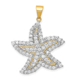 Sterling Silver Starfish Pendant with Cubic Zirconia and Gold Accents, Nautical Beach Style Jewelry