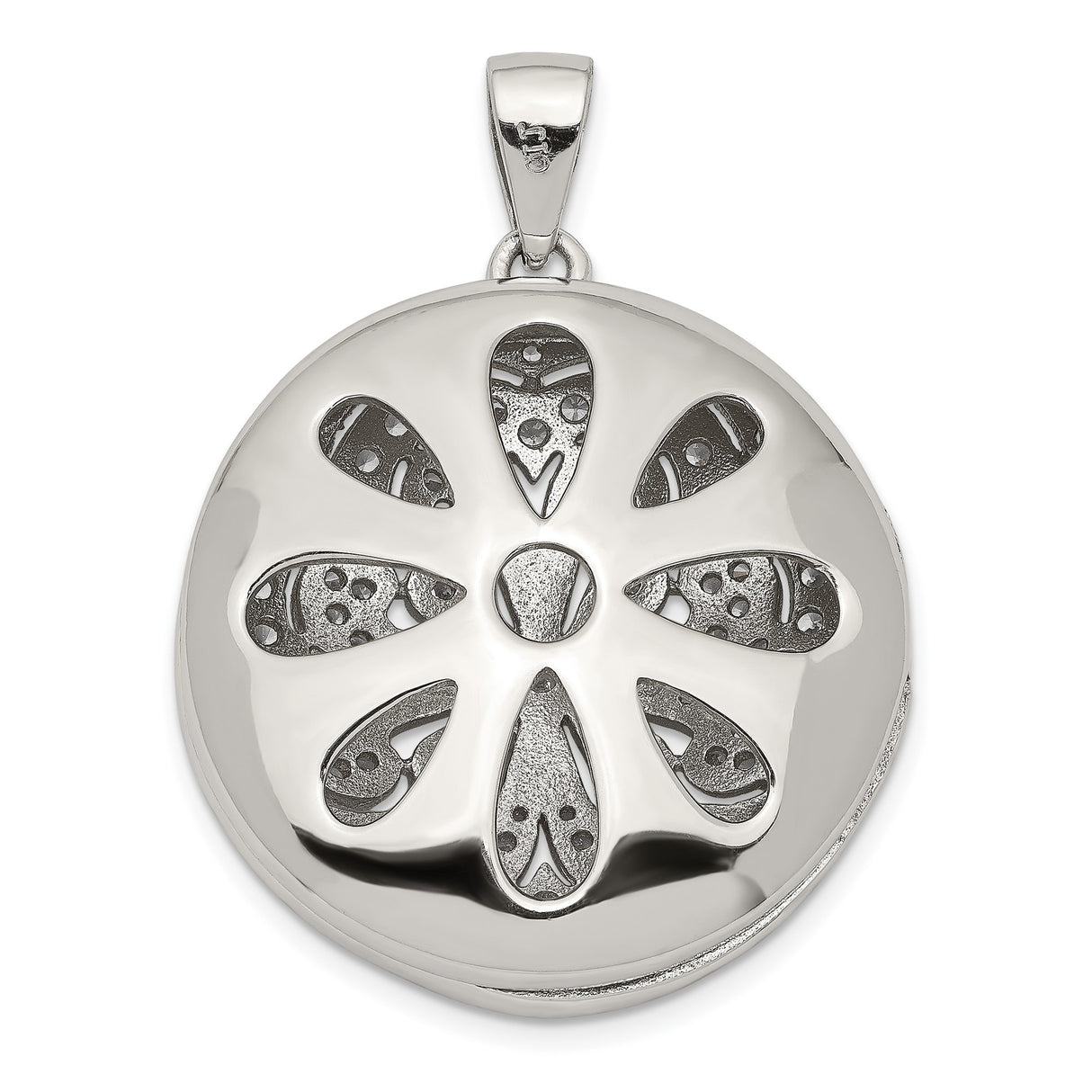 Sterling Silver Pendant with Cubic Zirconia, Floral Filigree Circle Design, Mandala Boho Style for Women