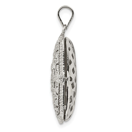 Sterling Silver Locket Pendant with Cubic Zirconia, Rectangular Vintage Scrollwork Design