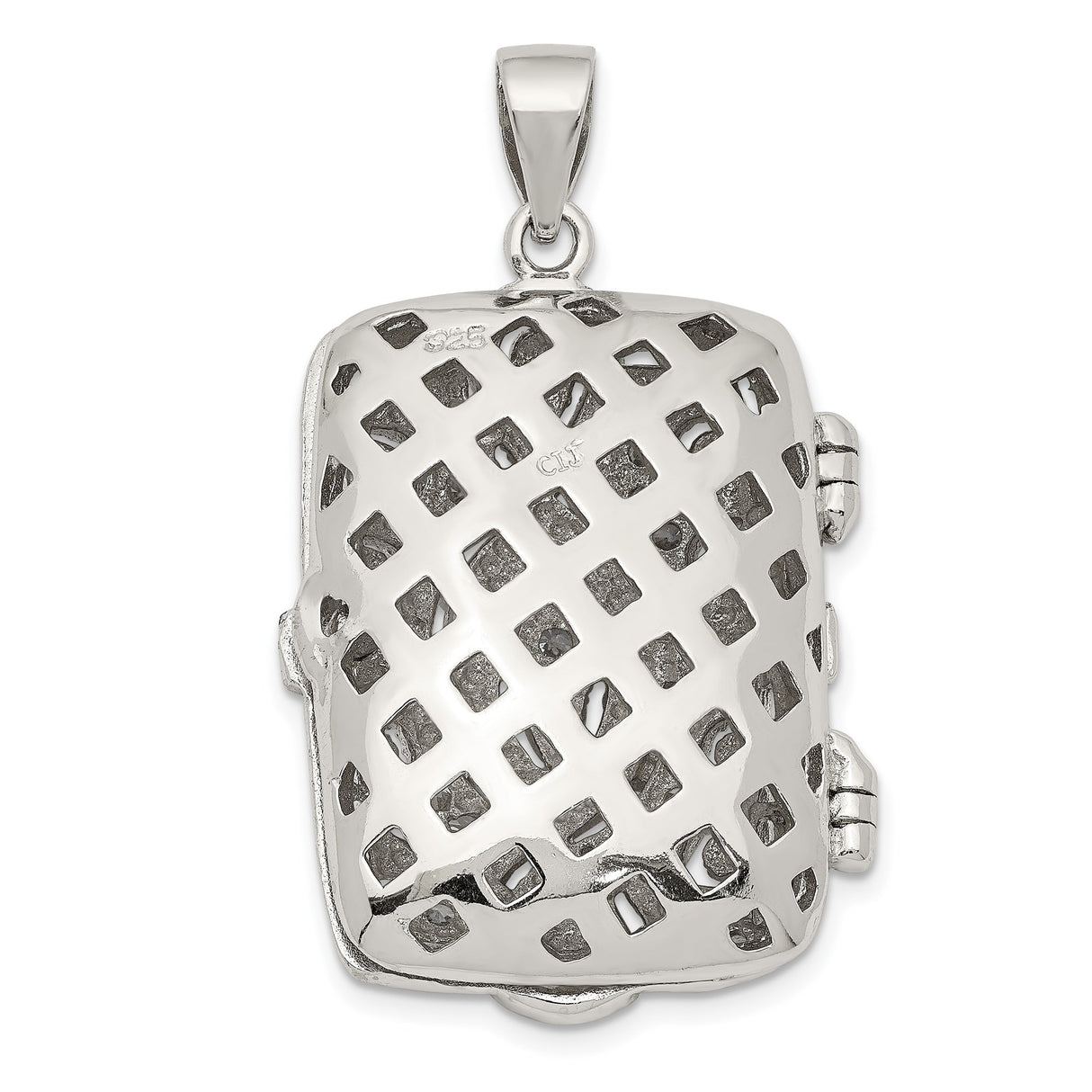 Sterling Silver Locket Pendant with Cubic Zirconia, Rectangular Vintage Scrollwork Design