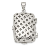 Sterling Silver Locket Pendant with Cubic Zirconia, Rectangular Vintage Scrollwork Design