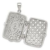 Sterling Silver Locket Pendant with Cubic Zirconia, Rectangular Vintage Scrollwork Design