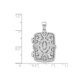 Sterling Silver Locket Pendant with Cubic Zirconia, Rectangular Vintage Scrollwork Design