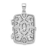 Sterling Silver Locket Pendant with Cubic Zirconia, Rectangular Vintage Scrollwork Design