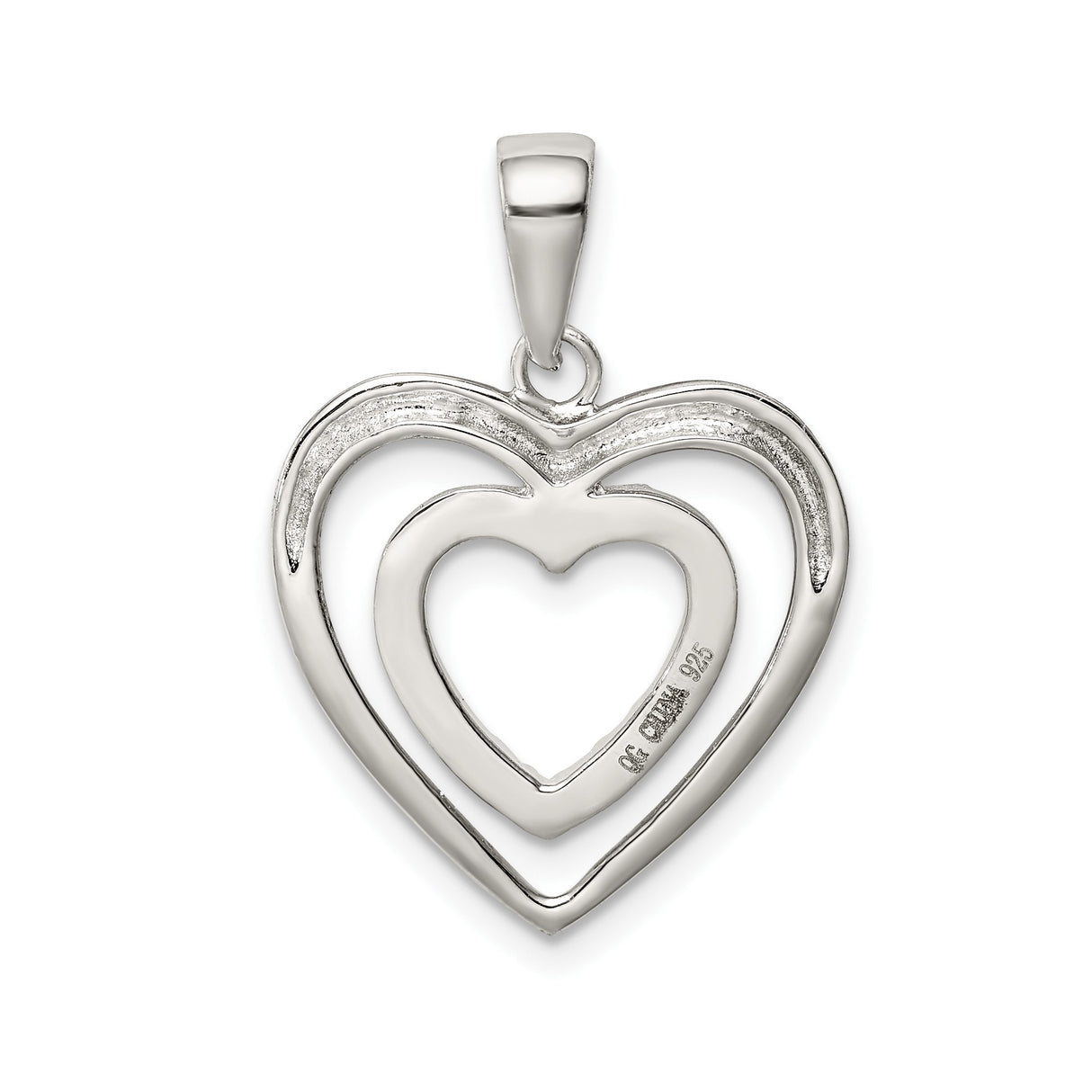 Sterling Silver Heart Pendant with Cubic Zirconia, Double Open Heart Design for Women