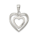 Sterling Silver Heart Pendant with Cubic Zirconia, Double Open Heart Design for Women