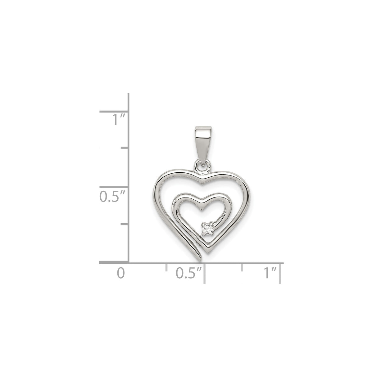 Sterling Silver Double Heart Pendant with Cubic Zirconia Accent