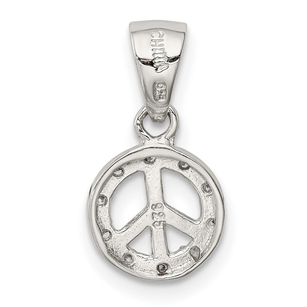 Sterling Silver Peace Sign Pendant with Cubic Zirconia, Boho Spiritual Harmony Jewelry
