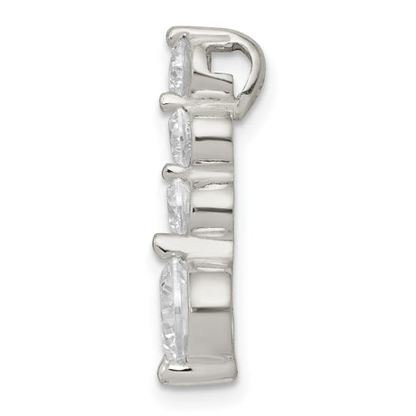 Sterling Silver Drop Pendant with Cubic Zirconia, Vertical Minimalist Charm for Women