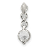 Sterling Silver Drop Pendant with Cubic Zirconia, Vertical Minimalist Charm for Women