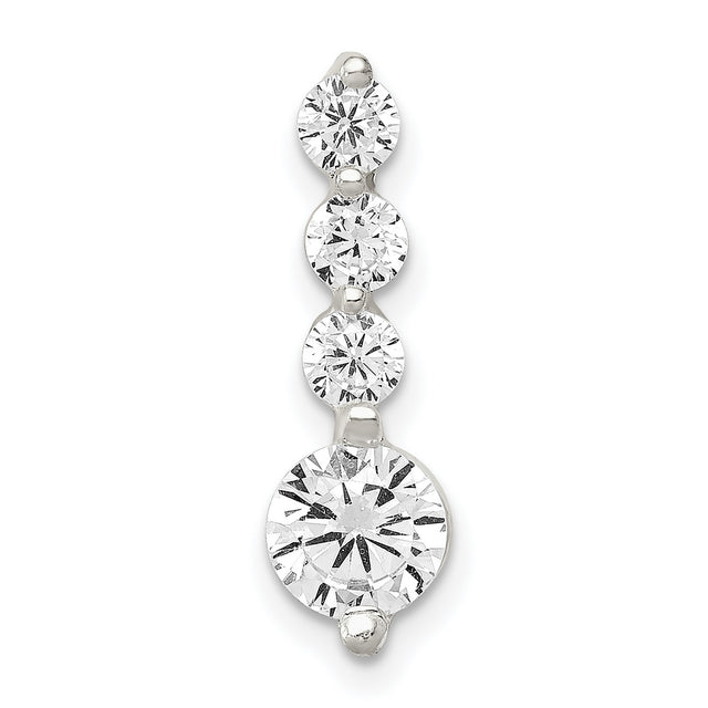Sterling Silver Drop Pendant with Cubic Zirconia, Vertical Minimalist Charm for Women