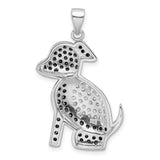 Sterling Silver Dog Pendant with Cubic Zirconia, Sitting Puppy Silhouette Charm Jewelry