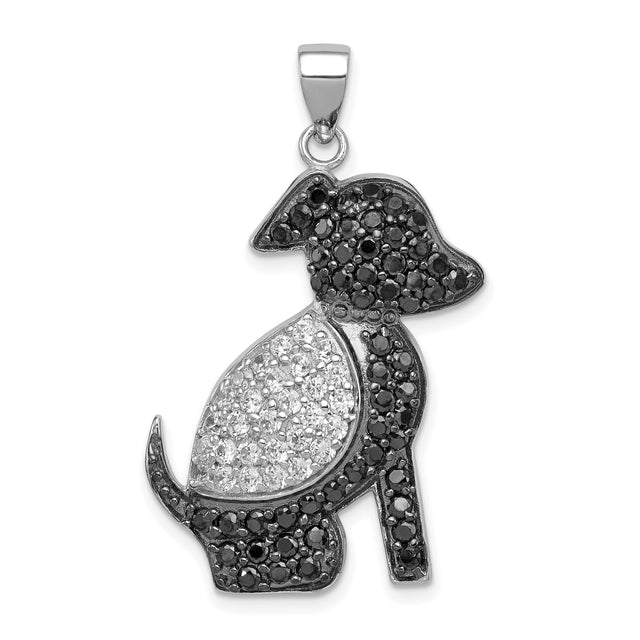 Sterling Silver Dog Pendant with Cubic Zirconia, Sitting Puppy Silhouette Charm Jewelry