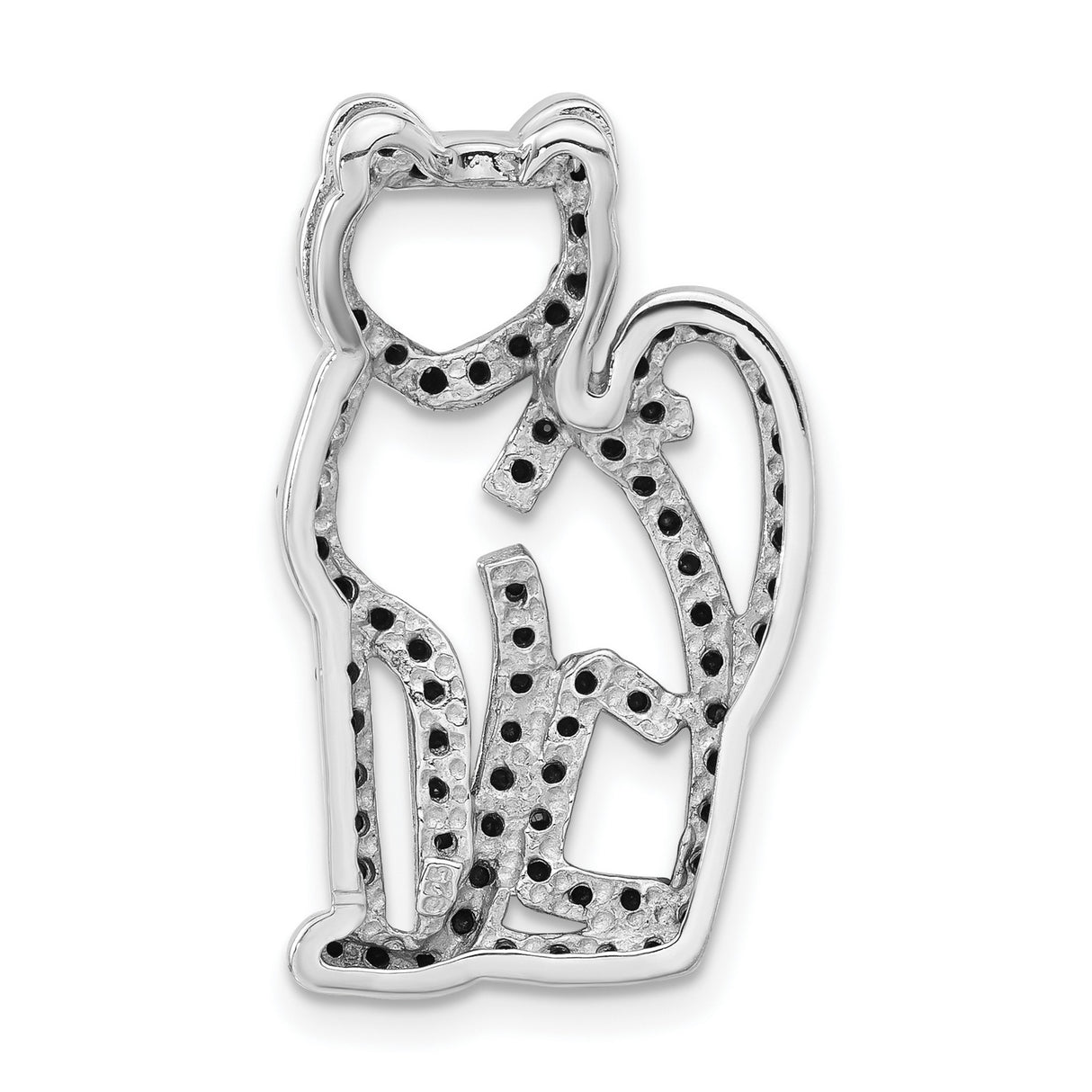 Black CZ w Black Rhodium Plating Cat Slide Charm Pendant in Real 925 Sterling Silver