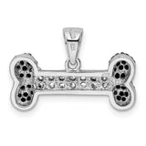 Sterling Silver Pendant with Black and White Cubic Zirconia, Dog Bone Pet Lover Charm