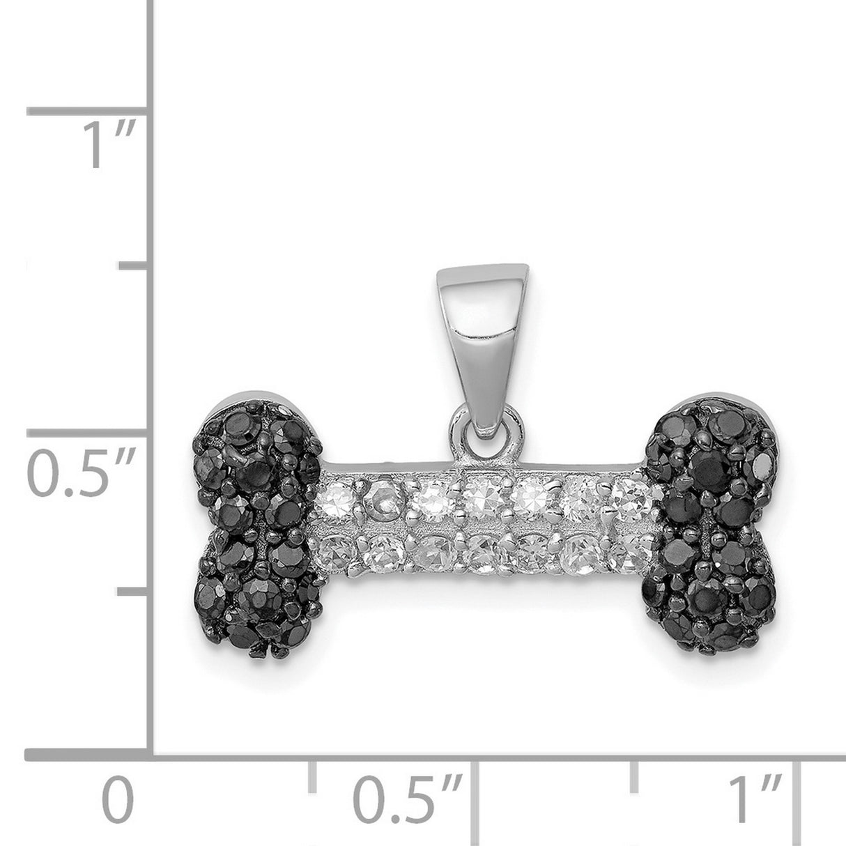 Sterling Silver Pendant with Black and White Cubic Zirconia, Dog Bone Pet Lover Charm