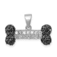 Sterling Silver Pendant with Black and White Cubic Zirconia, Dog Bone Pet Lover Charm