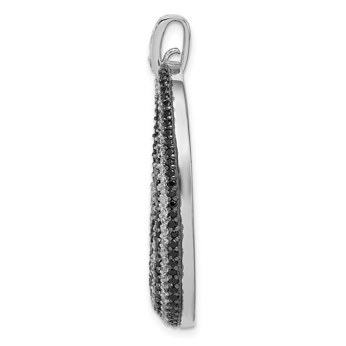 Sterling Silver Oval Pendant with Black and White Cubic Zirconia, Modern Contrast Design