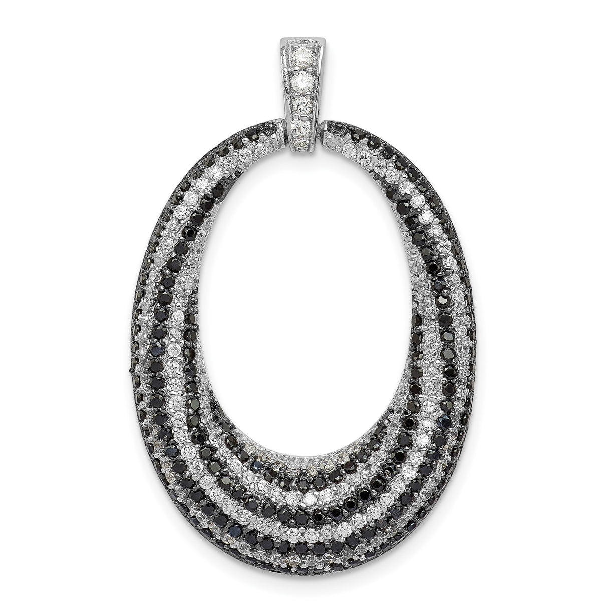 Sterling Silver Oval Pendant with Black and White Cubic Zirconia, Modern Contrast Design
