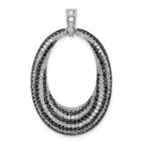 Sterling Silver Oval Pendant with Black and White Cubic Zirconia, Modern Contrast Design