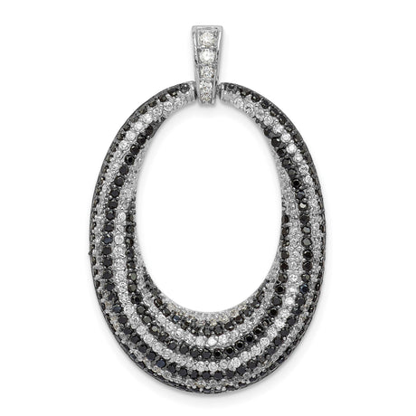 Sterling Silver Oval Pendant with Black and White Cubic Zirconia, Modern Contrast Design